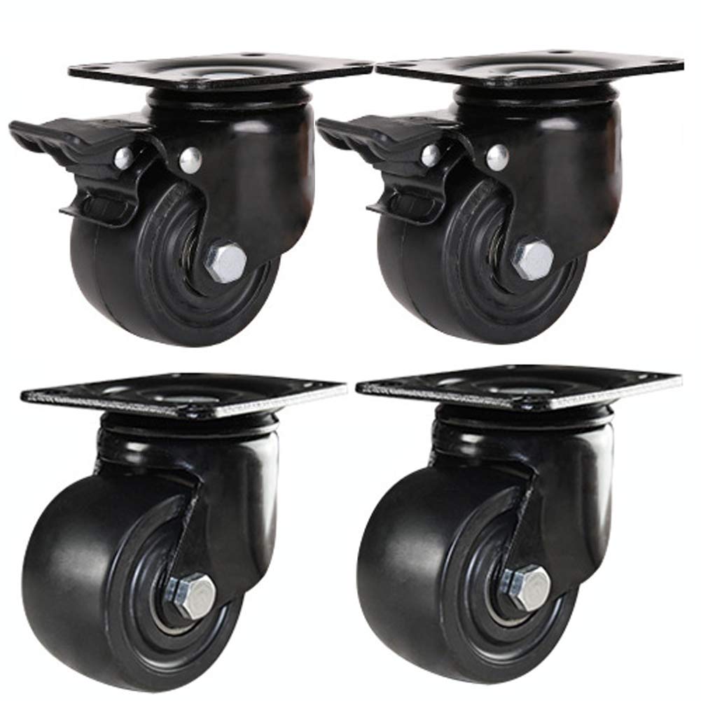 GBRJUYF Heavy Duty 2.5" Nylon Caster Wheels, 1000kg Capacity, Silent Swivel Casters with Brake - Set of 4 Industrial Strength for Furniture & Equipment