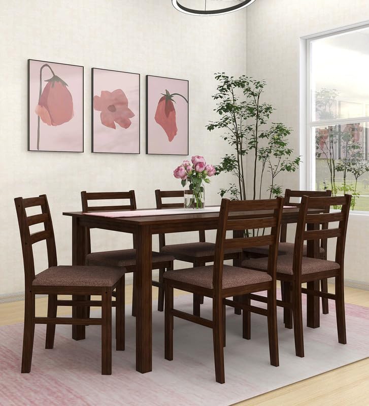 Image of Mintwud Pepperfry Sheesham Wood Dining Table with Cushion Chairs Wooden Dining Table Set for Living Room Home Dining Room Furniture Dinner Table Set (Dark Cappuccino-Finish, 6 Seater)