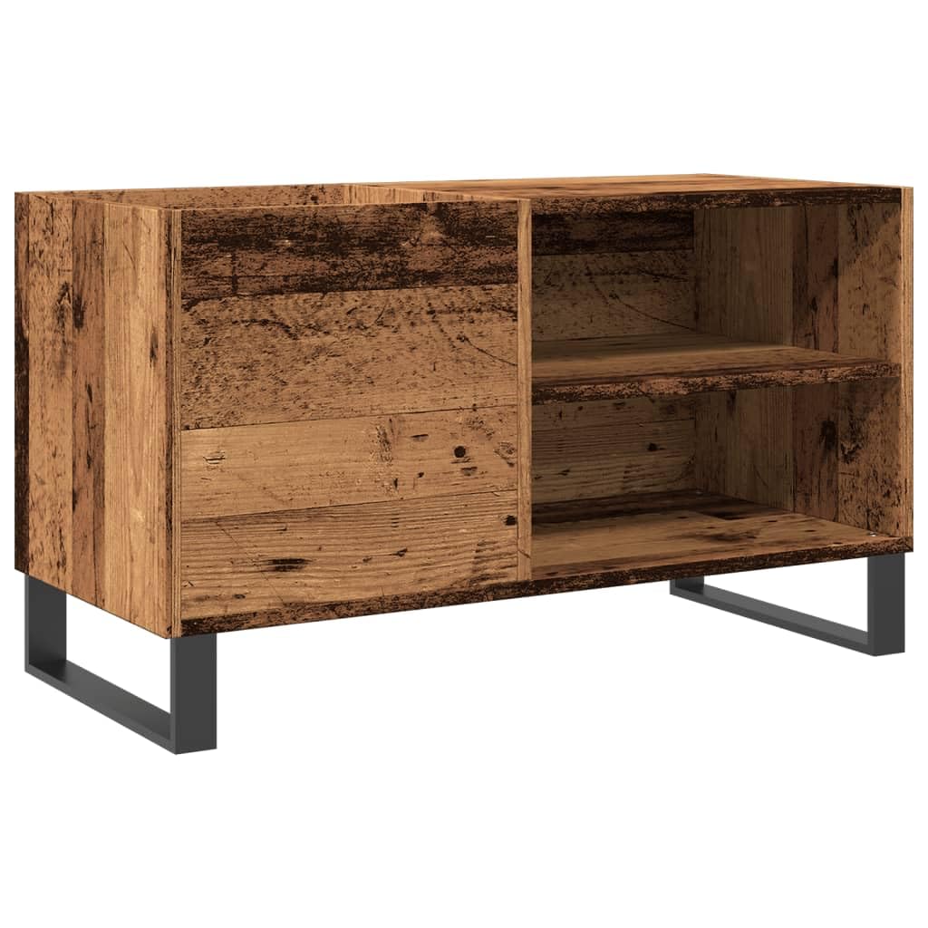 Hothingwell Szafka z gramofonem z drewna konstrukcyjnego 84,5x38x48 cm, szafka z płytami winylowymi z przestronnymi półkami, wytrzymały blat do gramofonu, żelazne nogi w stylu industrialnym,