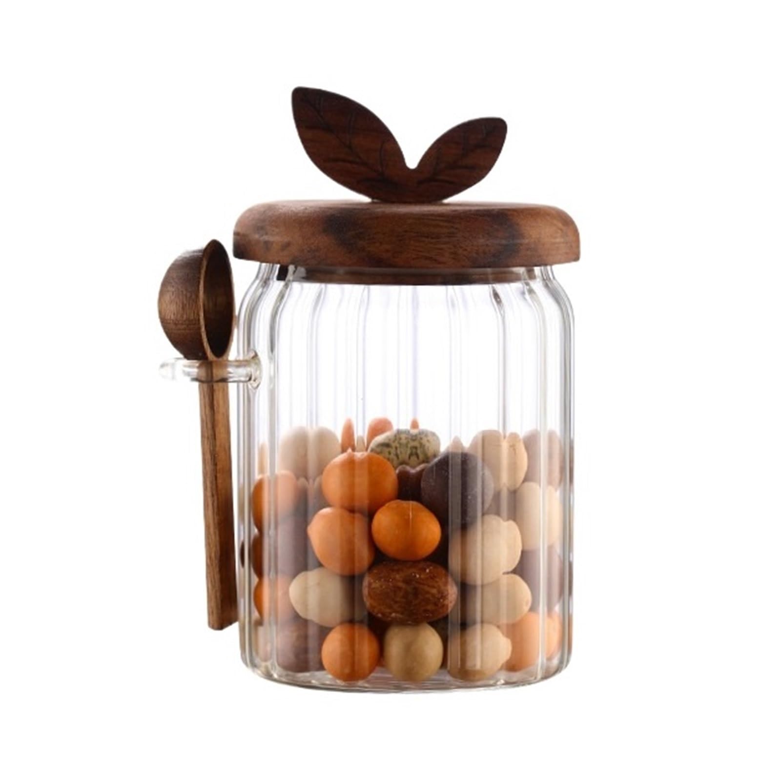 HYFEUOKF 2Pcs Striped Glass Storage Jars For Kitchen Herbs And Spices With Spoons Wooden Lids And Airtight Containers(600ml)