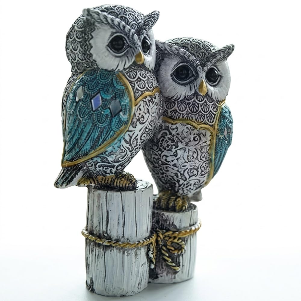 Owl Statue for Good Luck & Wisdom | Antique Multicolour Owl Showpiece for Home Decor & Office Desk | Feng Shui Vastu Lucky Owl Idol | Decorative Figurine Gift (Owl Couple)-image-39