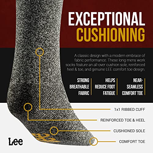 Lee Heavyweight Long Cushion Boot Socks For Men - Crew Socks For Work Size 6-12 (Charcoal/Mustard) #TOP2