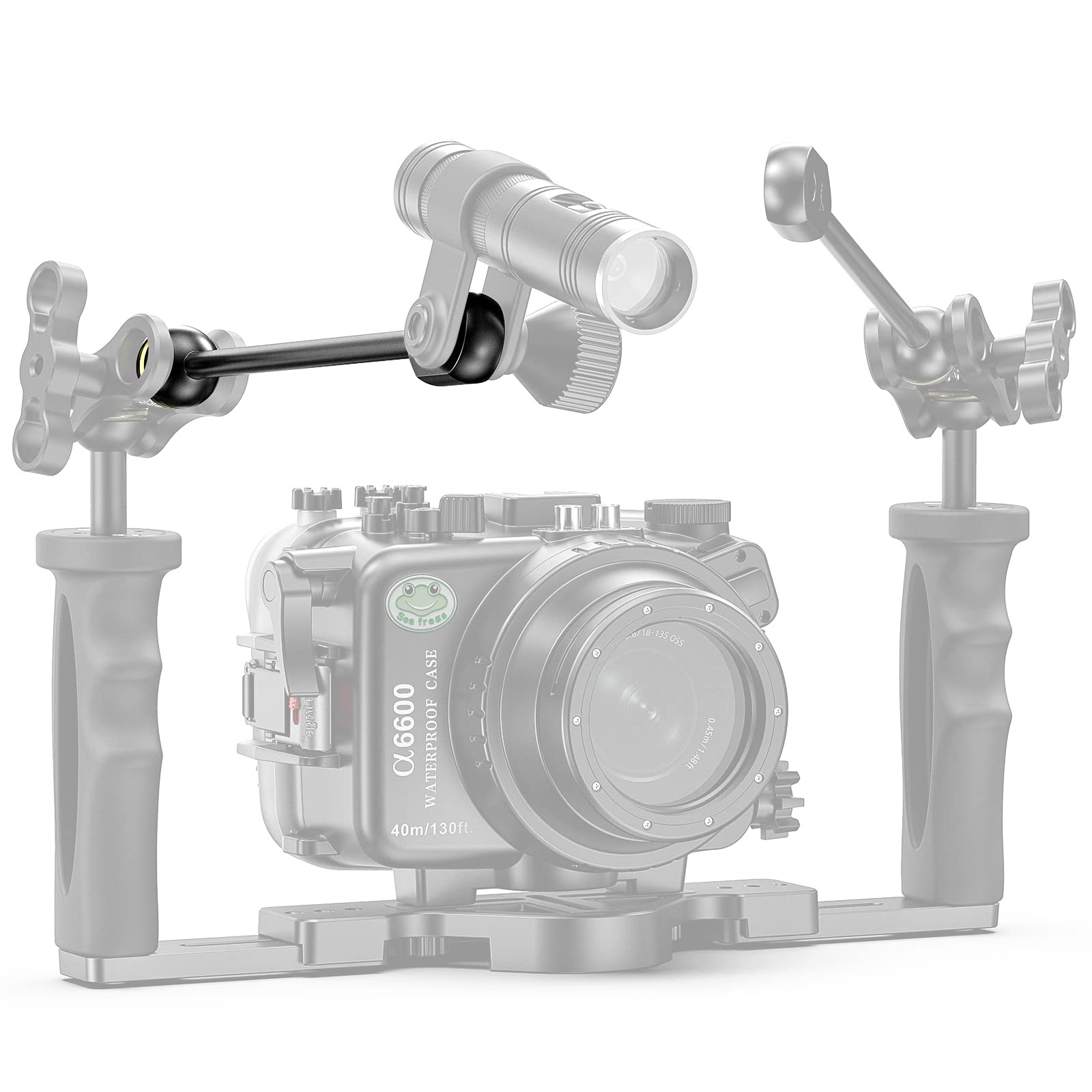 Sea frogs Adaptador YS de Aluminio de 17,78 cm, Brazo esférico para conectar luz estroboscópica de vídeo a Carcasa submarina