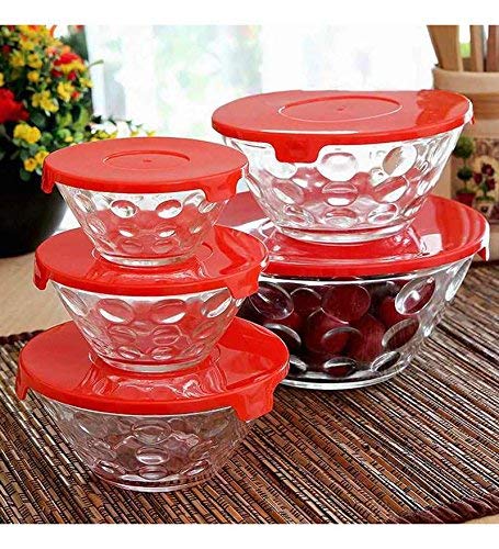 Redific Glass Mixing Bowls-Nesting Bowls-Space-Saving Glass Bowls with Lids Food Storage-Set of 5 Stackable Kitchen Glass Containers-Glass Storage Bowls with Lids Bpa Free-Glass Bowl with lid