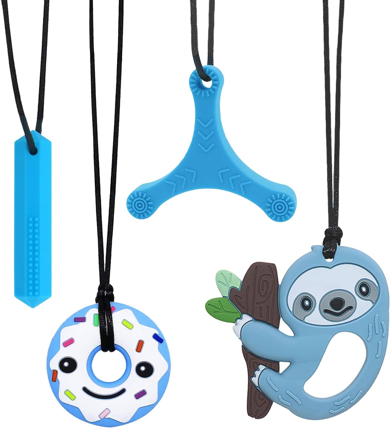 Sensory Chew Necklaces 4 Pack Made of Food Grade Silicone for Kids