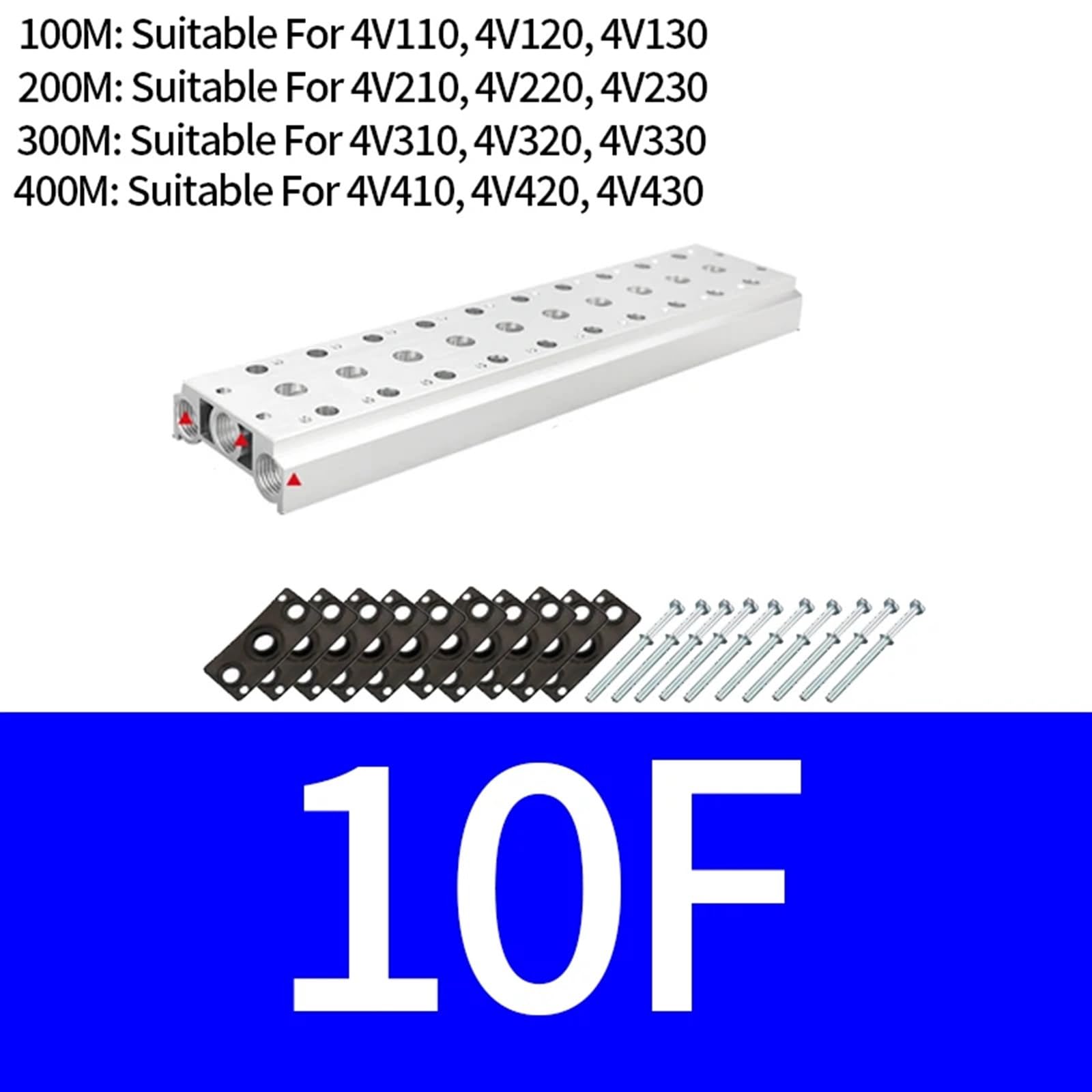 4V Series Pneumatic Solenoid Valve Manifold – 100M/200M/300M/400M, Aluminum Base, 1-14 Stations (12F, 100M)