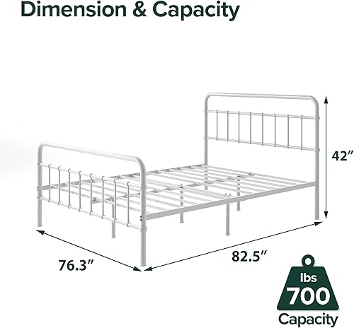 Miniatura 69 de Zinus Florence - Base de cama con plataforma de metal, base de colchón, no necesita somier, fácil montaje, blanco, tamaño matrimonial. Blanco,Negro