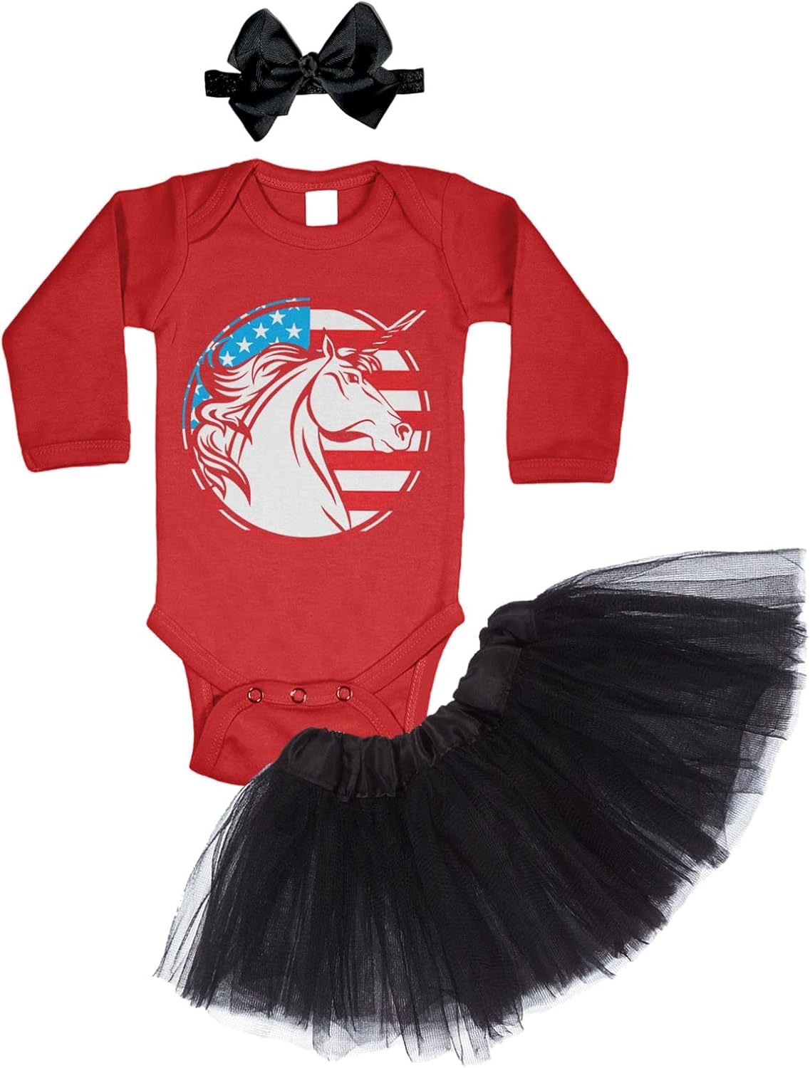 Tcombo American Unicorn Profile - USA Murica 4th Of July Baby Bodysuit + Tutu Skirt + Bow Headband Set