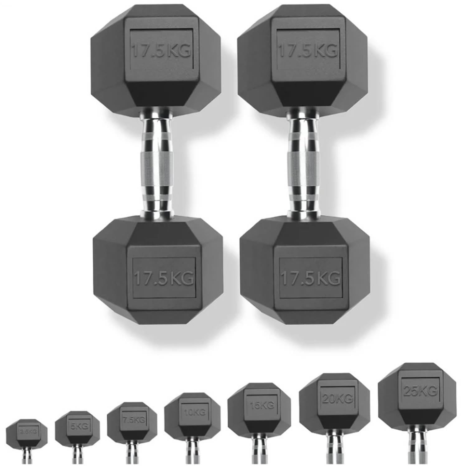 Chase Fitness Rubber Hex Dumbbells Set (Pair of 12.5kg) 2.5kg–30kg – Free Weights for Home Gym, Anti-Roll Rubber Dumbbells, Strength Training Fitness Weights, Knurled Grip Hand Weights