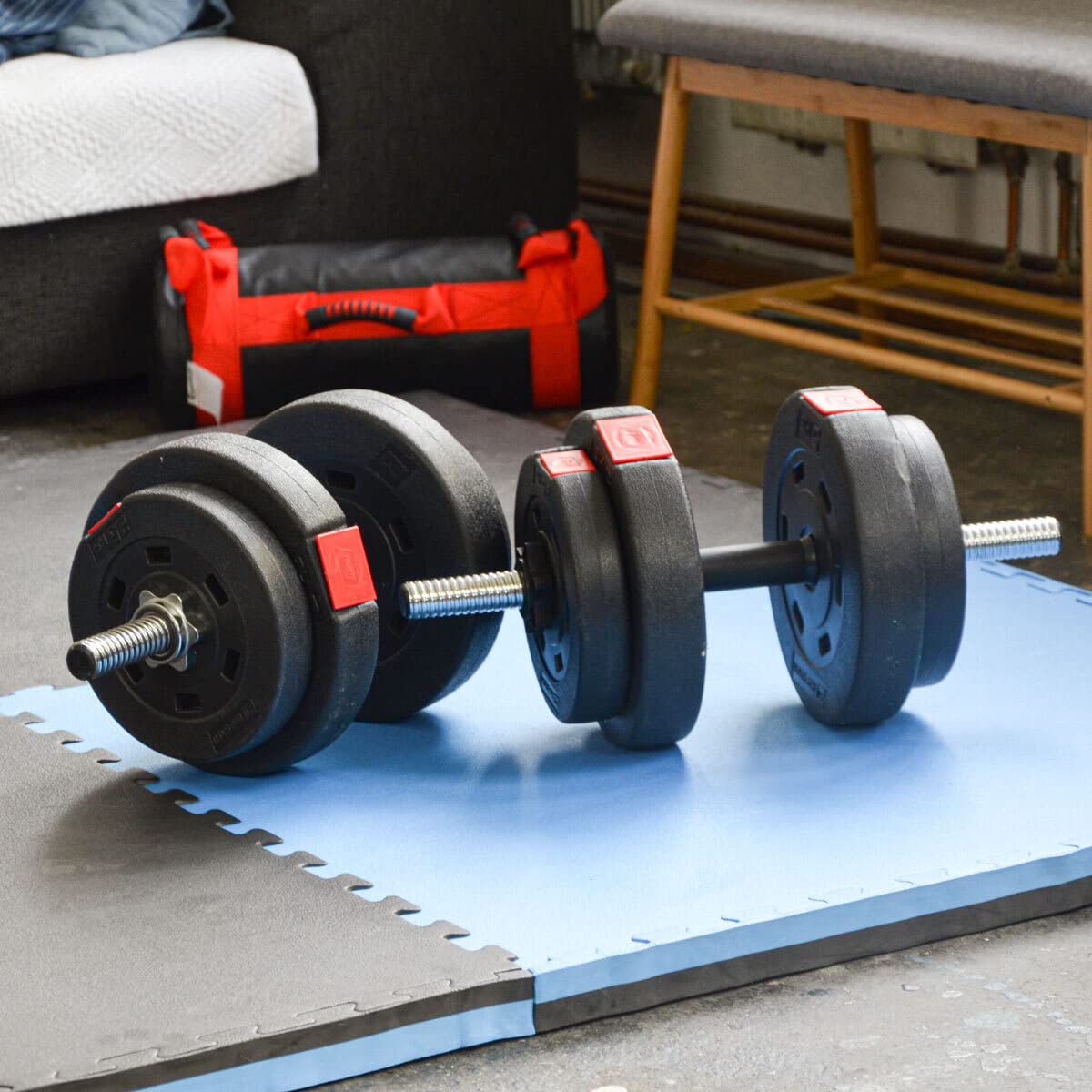 EYEPOWER Tapis Fitness 90x90x4 cm - Dalles EVA 4 cm Épaisseur - Tapis Sol Puzzle pour Home Gym - Protection Sol Salle de Sport pour Appareils Musculation Tapis de Course Vélo Crosstrainer