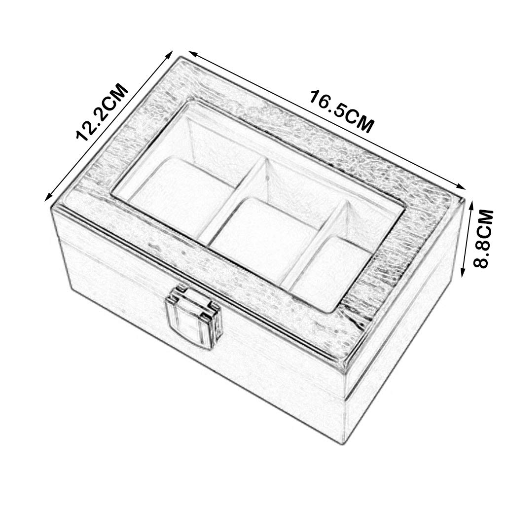 MUSUMI Caja de 3 relojes Organizador de joyas de lujo Caja de exhibición de reloj de Madera con tapa de vidrio y 3 almohadas de almacenamiento de extracción, cierre de Metal con cerradura