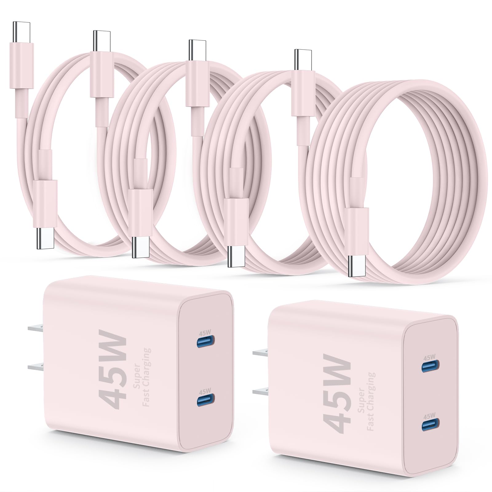 QZIIW Super Fast Samsung Charger Type C 45W Dual Port USB C Fast Charger Block 2-Pack Extra Long