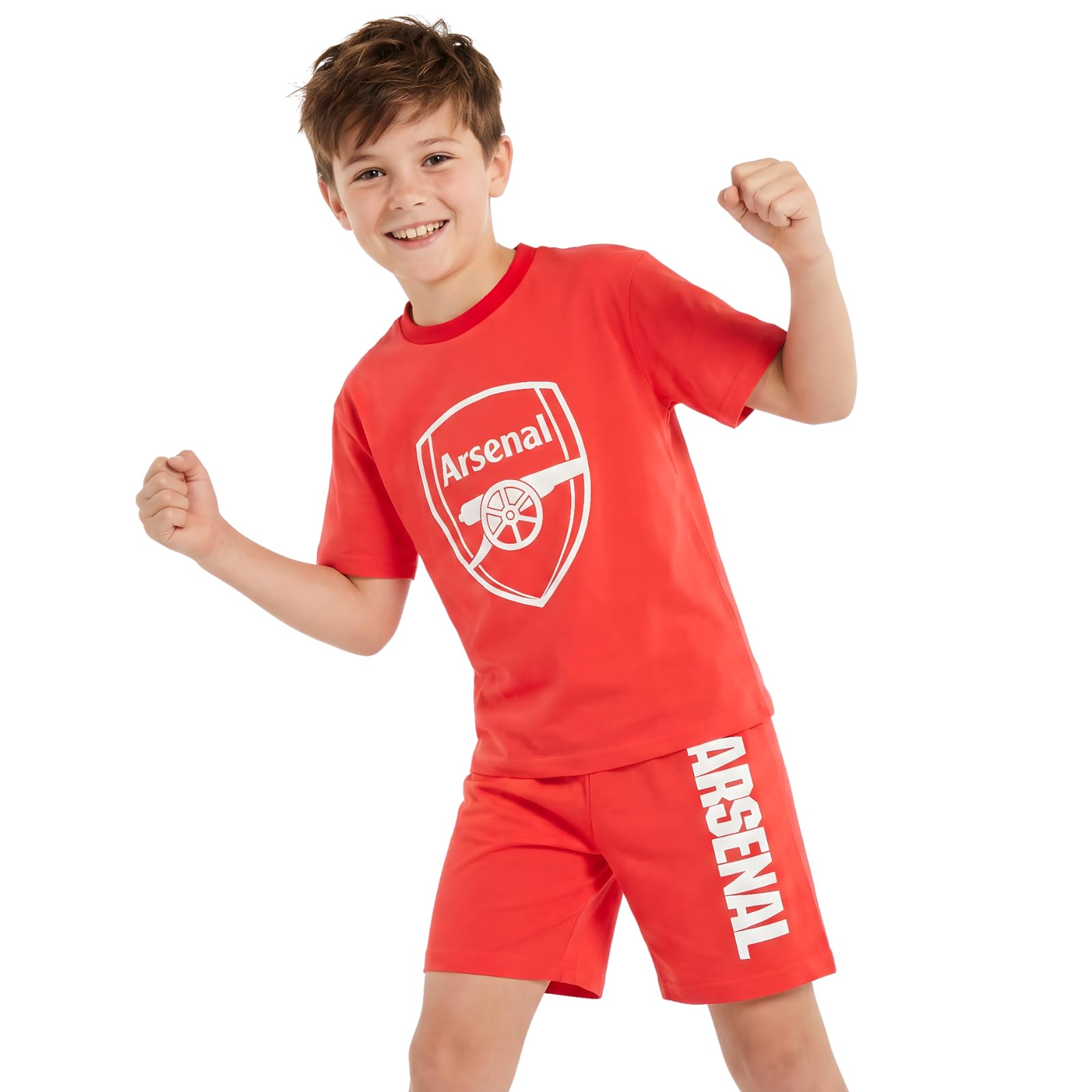 Arsenal F.C Boys Pyjamas, T-Shirt and Shorts PJs Set, AFC Gifts for Boys 9-10 Years Red
