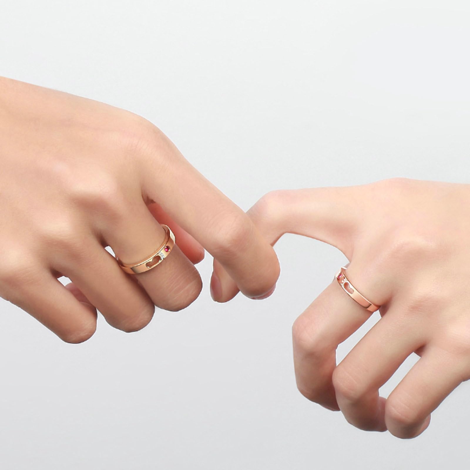 Anello di Matrimonio Oro 14K, Anelli Fidanzamento Donna e Uomo Design Vuoto Impronta Rubino Rosso Sintetico e Moissanite Fedi Nuziali Coppia Oro Rosa
