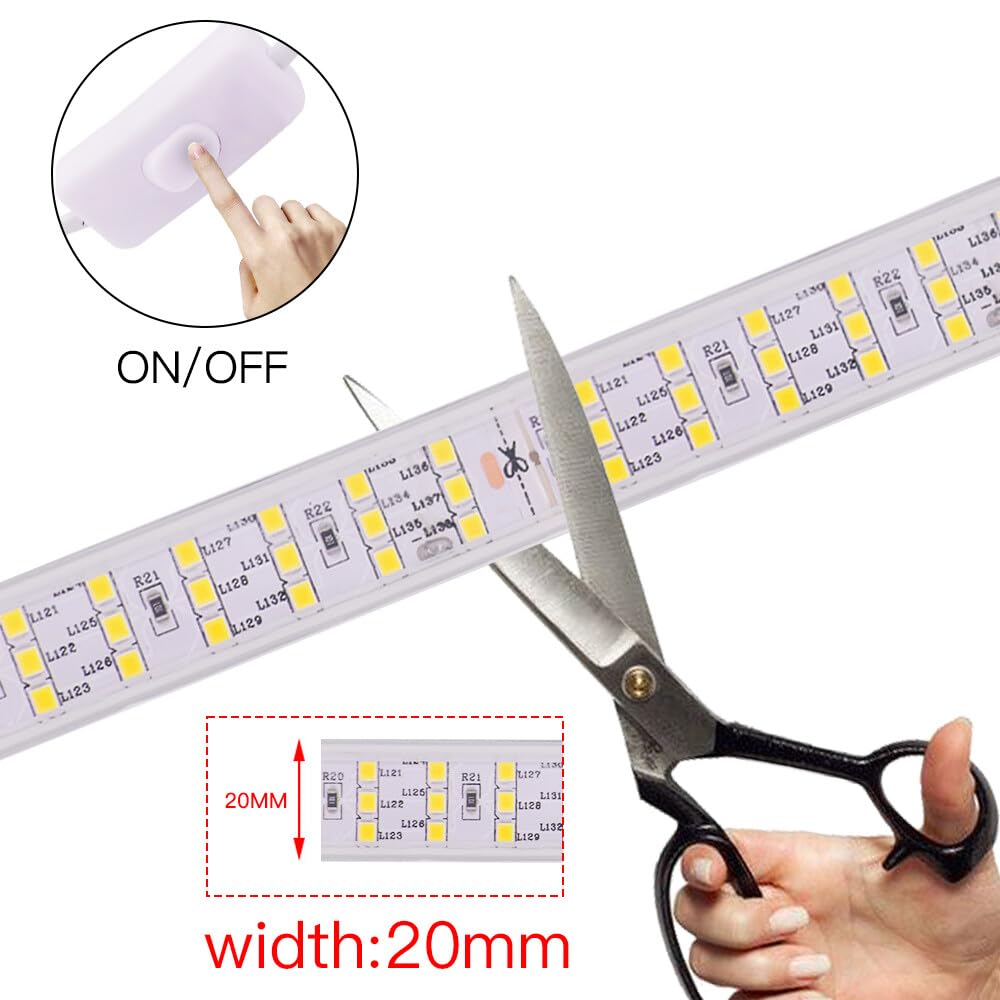 Tira LED 220V con Encendido/Apagado [15M, Blanco cálido 3000-3500K], IP65 Impermeable Flexible, 276 LEDs/m Tira LED Cortable CRI85+, Decoración para Hogar/Tienda