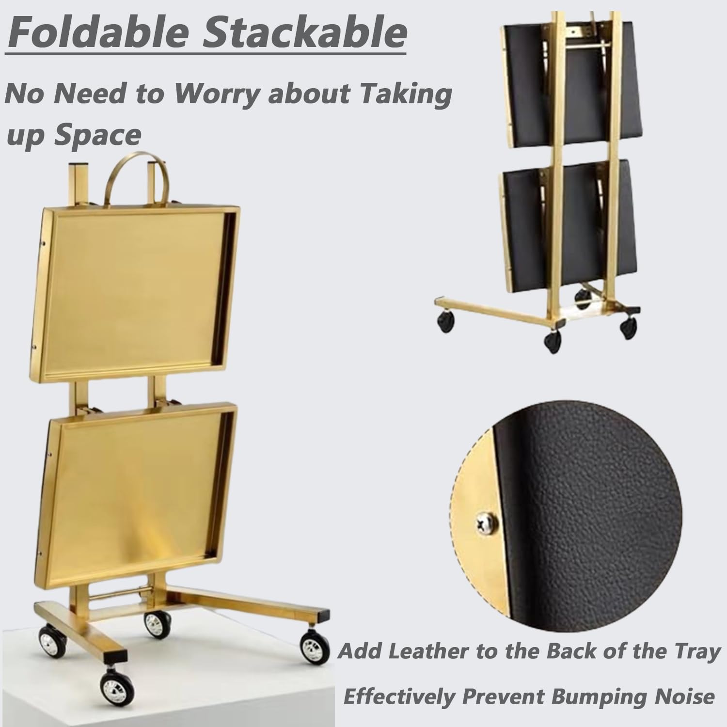 Carrello in metallo per salone, carrello pieghevole a 2 livelli con ruote, carrello portaoggetti in acciaio inossidabile per spa, casa e cucina
