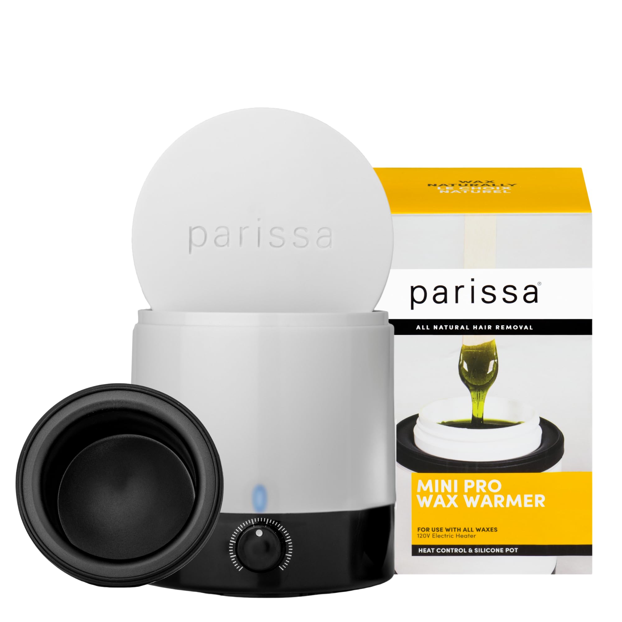 Parissa Mini Pro Electric Wax Warmer for At-Home Waxing with Silicone Cup for All Hair Removal Waxes, Face, Bikini, Leg, and Body, Simple to Use
