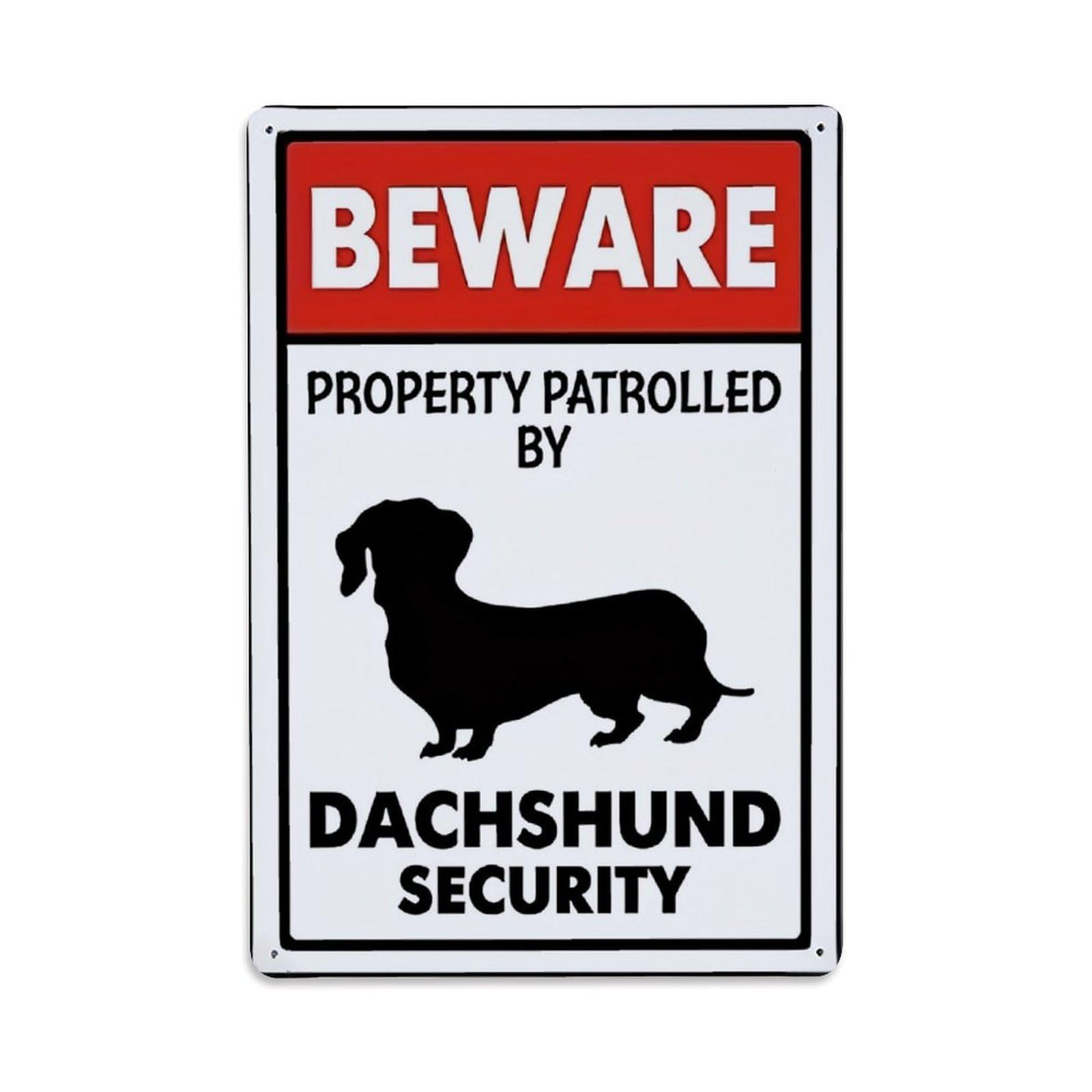 Dachshund Security Beware Sign Vintage Aluminium Metal Sign, Retro Wall Decor for Home, Bar, Garage & Farmhouse 30x20cm
