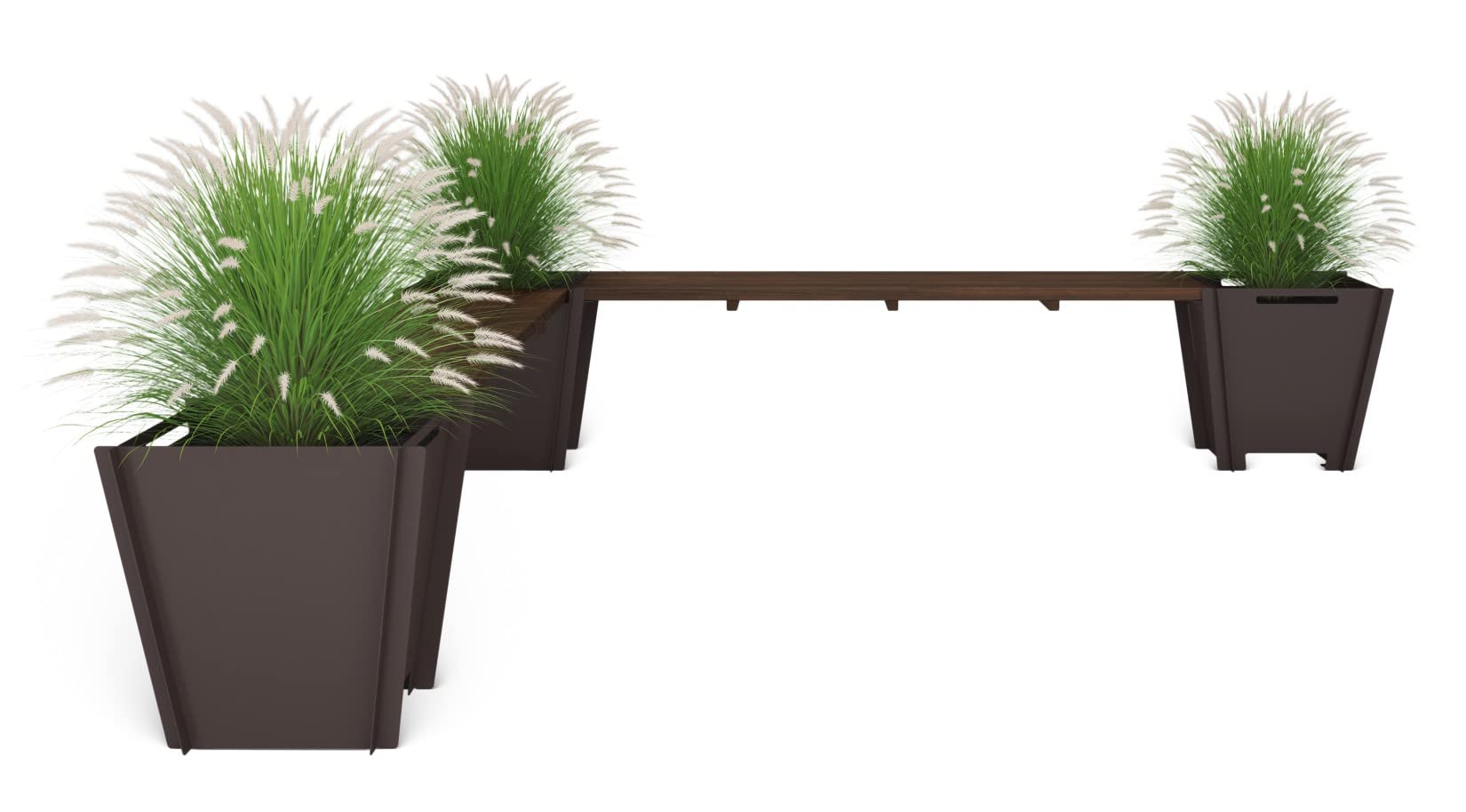 Groovebox Eckbank mit 3 Pflanzkästen aus Stahl, braun, Bambus Sitzbank mit Pflanzkübel, Ecksitzbank, Gartenbank, Holzbank, Parkbank, Gartensitzbank, Blumenkasten, Blumenkübel