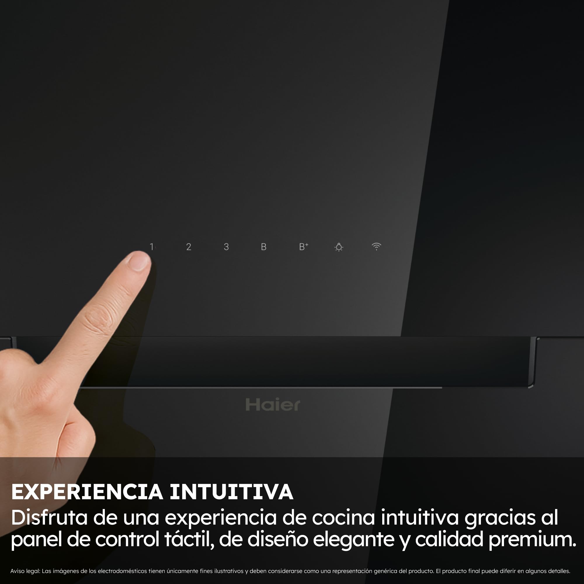 Haier I-Link HADG9CBS4BWIFI Campana extractora decorativa 90cm, WIFI, Potencia 937 m3/h, 270W, 5 Velocidades, 63 db, Filtros carbón, 2 Filtros Antigrasa, Luz LED, Cristal Negro