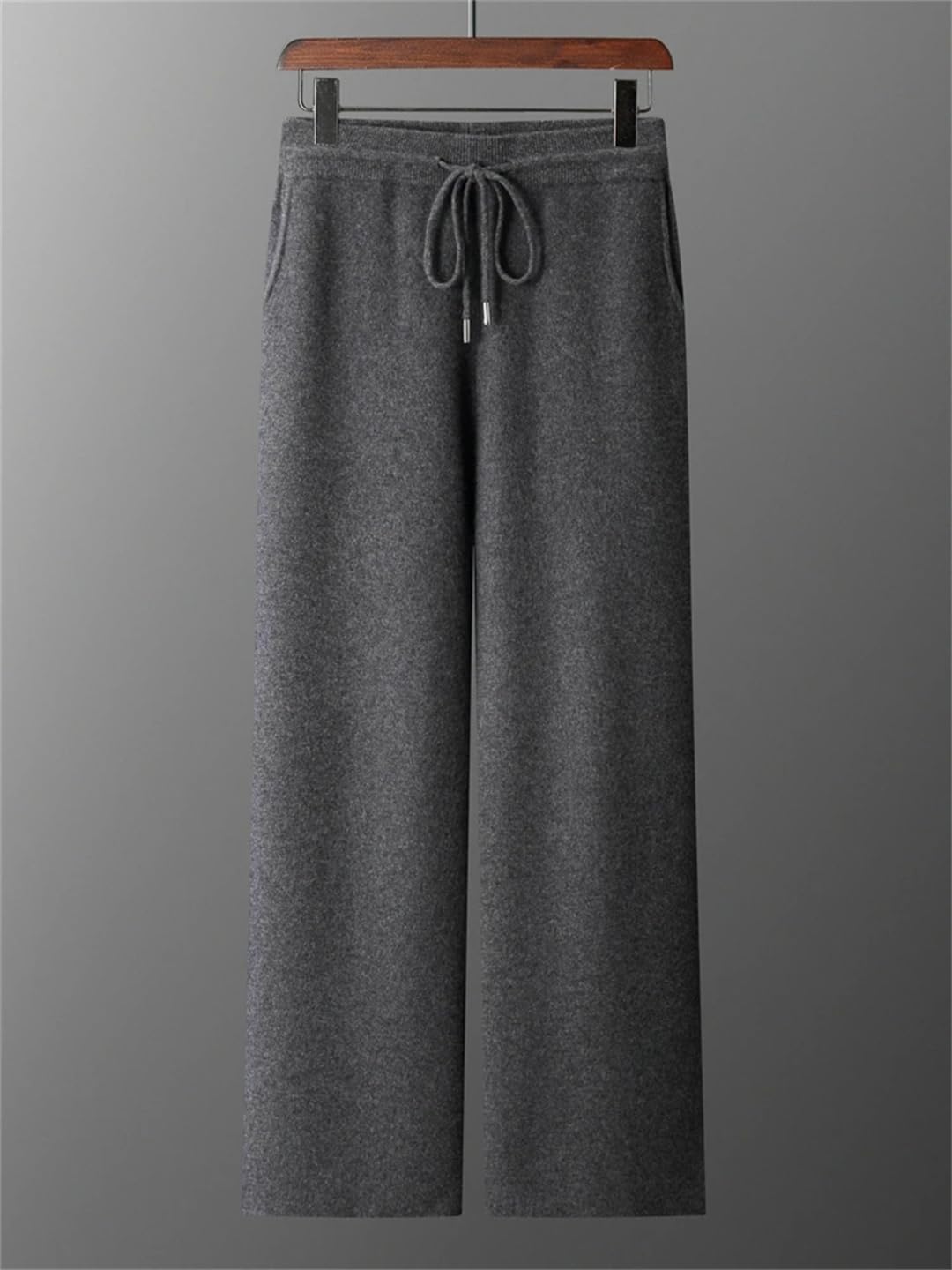 Men’S Cashmere Wide Leg Knit Business Casual Pants Mid Waist Heavyweight Warm Full Length Trousers