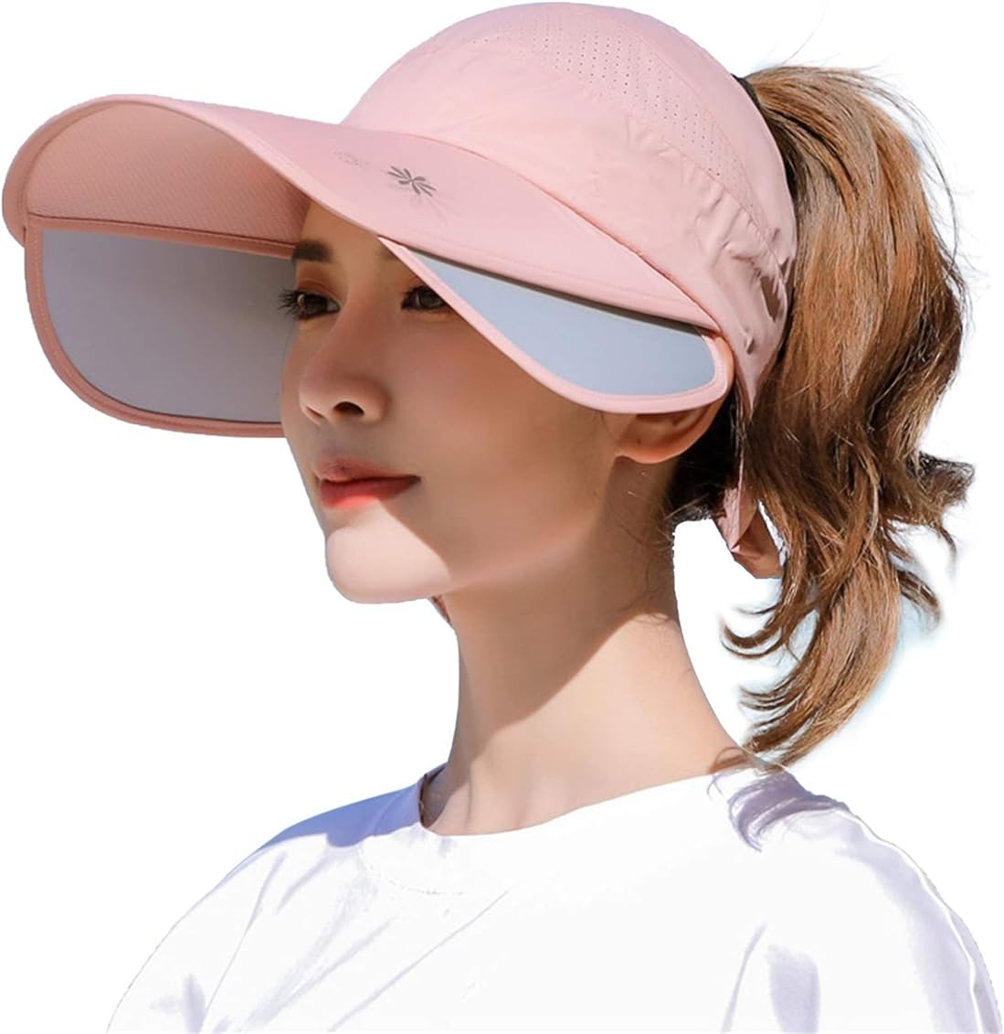 Wide Brim Visor Hat for Women, Golf Visor Cap Sun Protection Hat for Beach Garden Tennis Running Sunshade Hat Summer UV Protection Caps Retractable Pull Plate, Light Pink