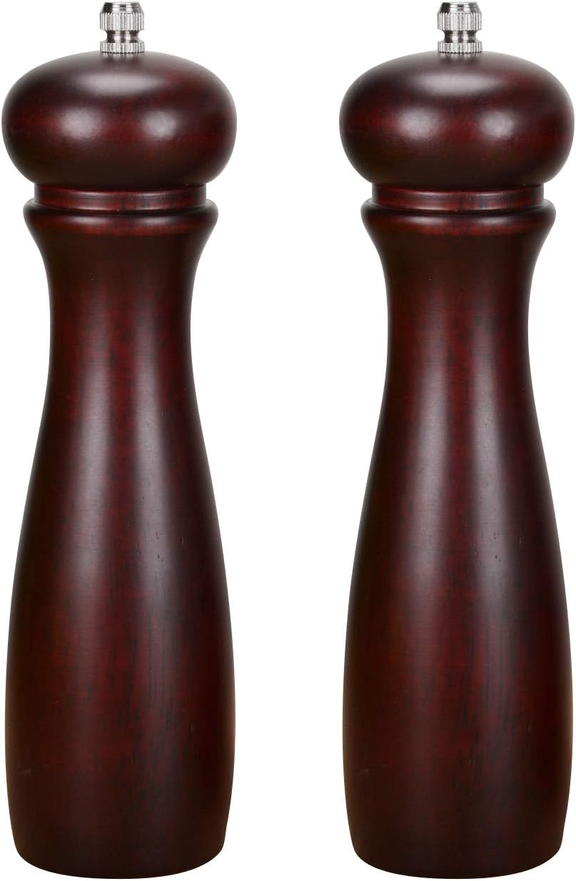 Haomacro Salt and Pepper Grinder Set, Wooden Salt and Pepper Mills, Adjustable Salt and Pepper Shakers With Ceramic Core, Salt Grinder and Pepper Mill-8 Inches-Pack of 2