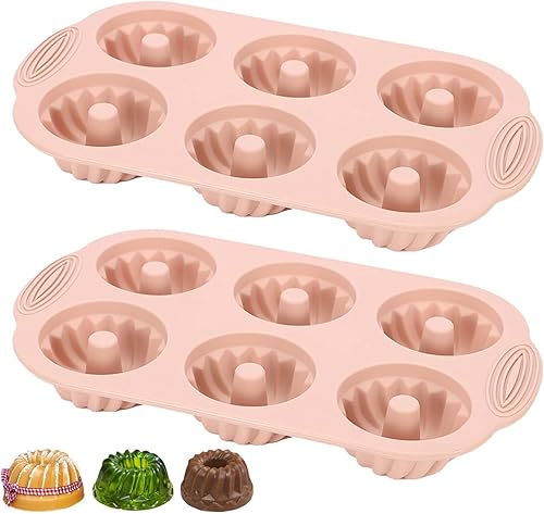 Jello Molds - 2 moldes de silicona para tartas de tubo estriado, 6 cavidades Heritage Bundtlette molde de silicona para hornear moldes