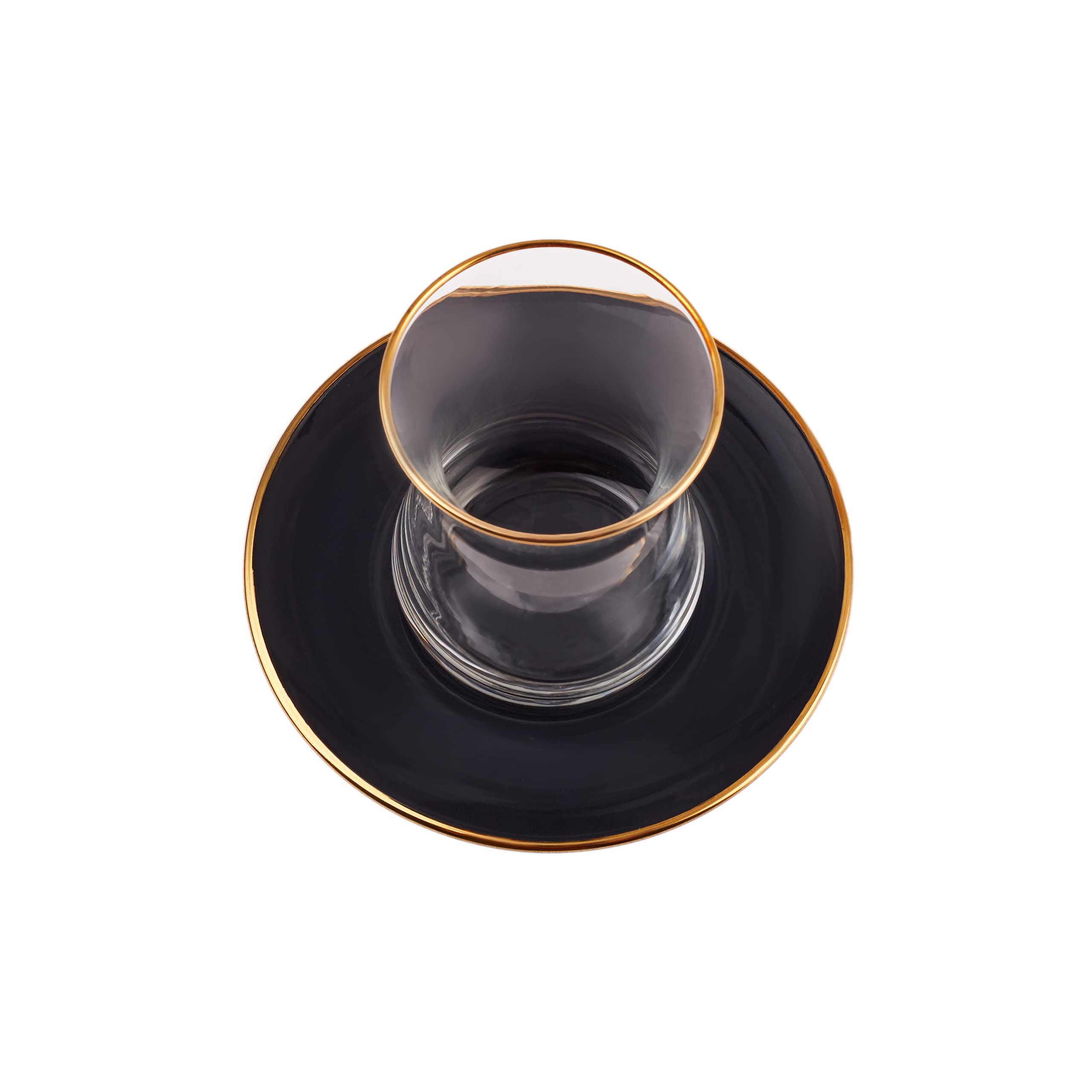 KARACA Juego de té retro antracita para 6 personas, vasos de té turco con platillos, 12 piezas, detalles de calcomanía dorada