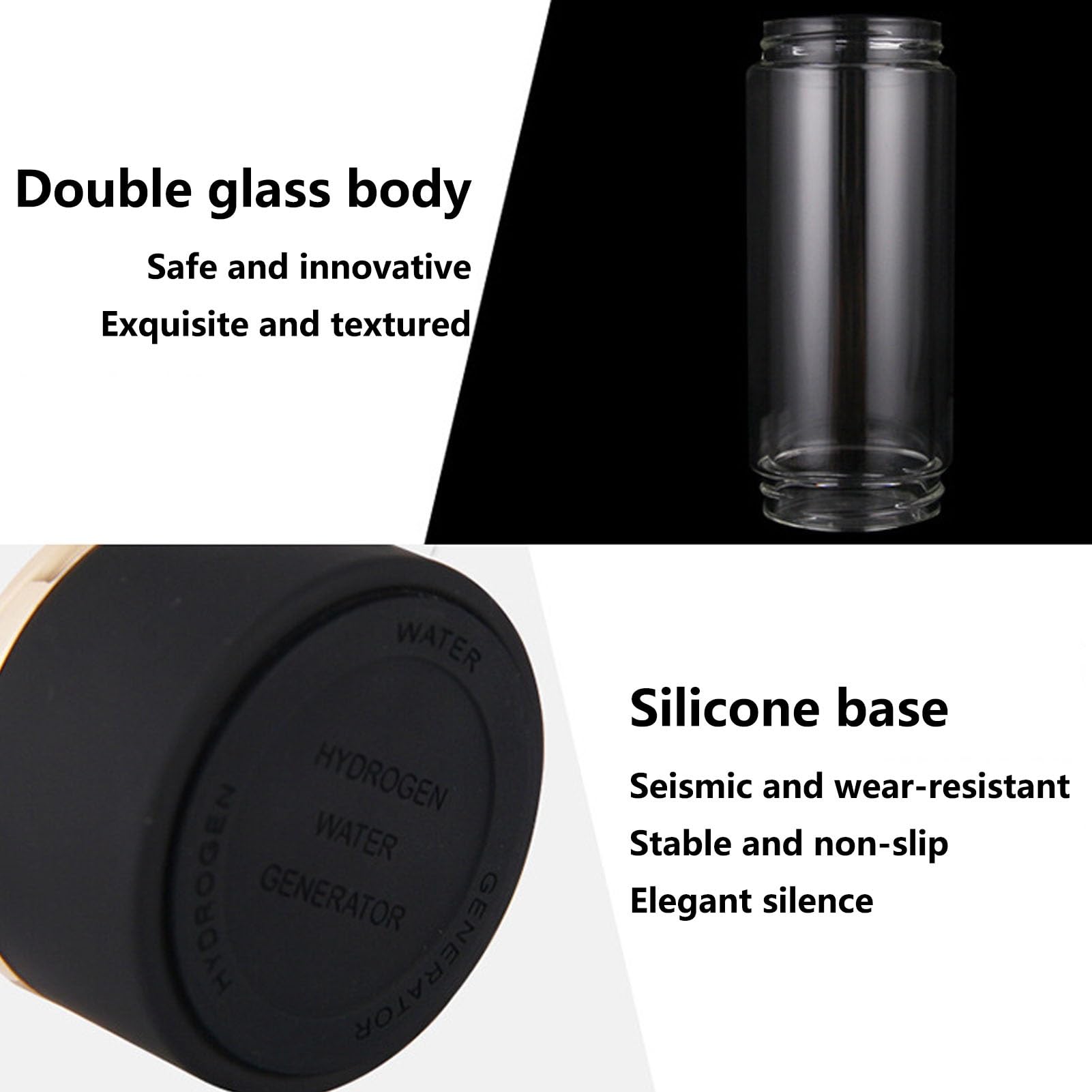 Générateur d'eau hydrogène, Bouteille générateur d'eau hydrogène, Verre d'eau Riche hydrogène Portable, Tasse santé, Production d'hydrogène 3 Minutes, 1200-1500PPB, Anti-oxydation et Anti-âge