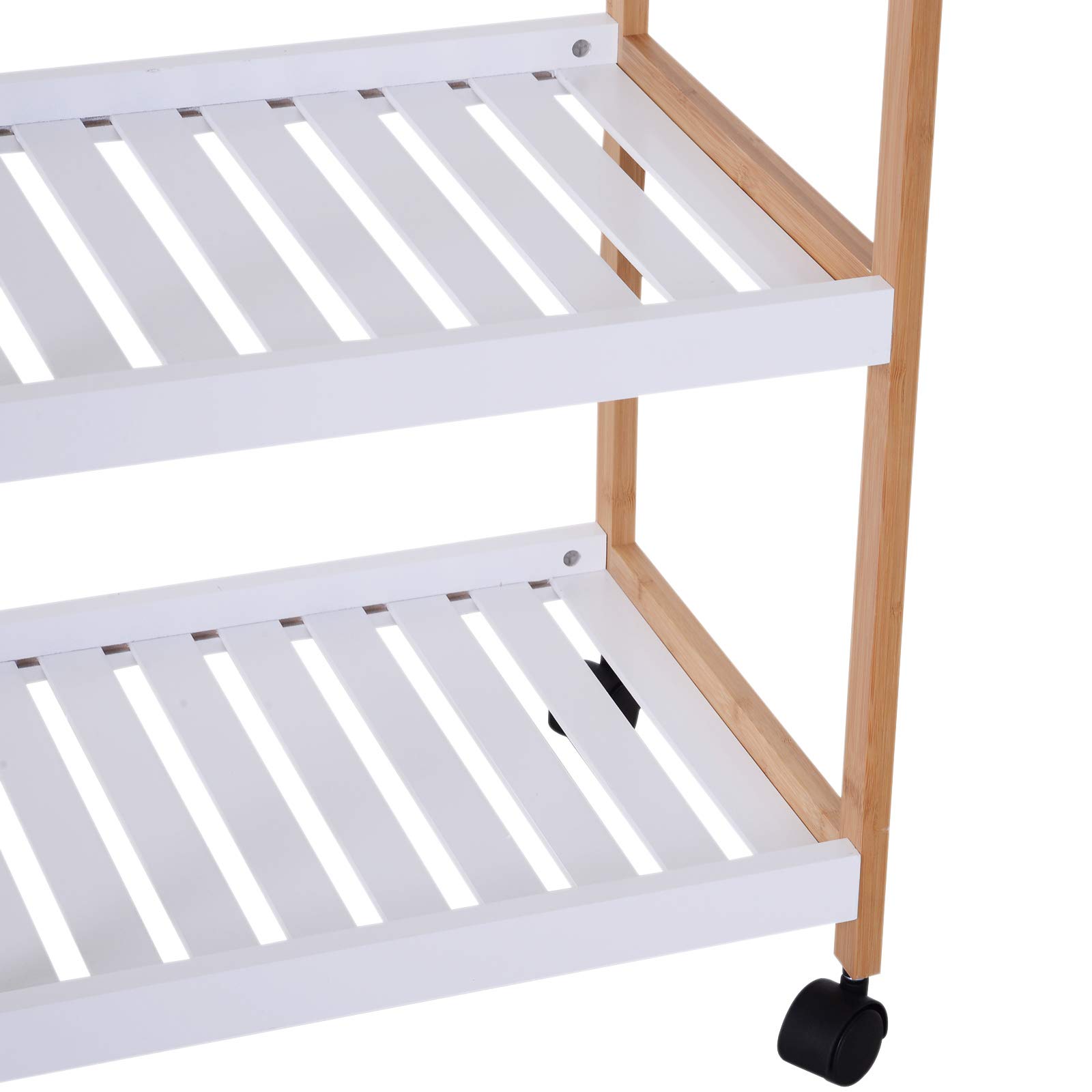 HOMCOM Chariot de Service Desserte de Cuisine à roulettes 2 Étagères Blanc | Plateau Amovible, Bois de Pin, MDF