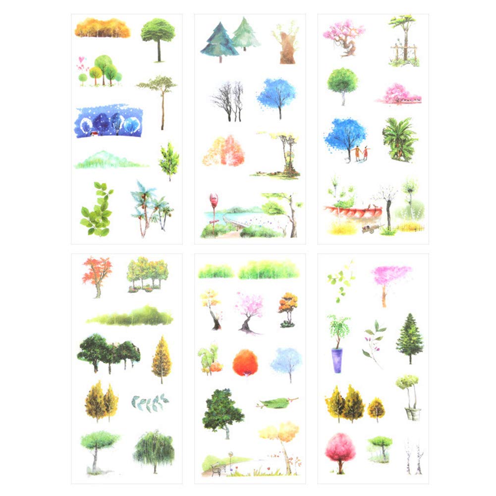 Qietingfengyin 3 Set(18 Sheet) Fresh Lively Spring Green Trees Travel Stationery Sticker Scrapbooking Planner Journal Diary DIY Decorative Label Craft Stickers for Kids Boys Girls (Meet The Spring)