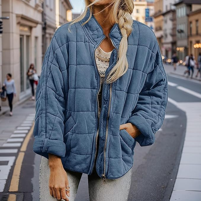 Women'S Quilted Puffer Jacket Stand Oversized Lightweight Zipper Coats With Pockets2