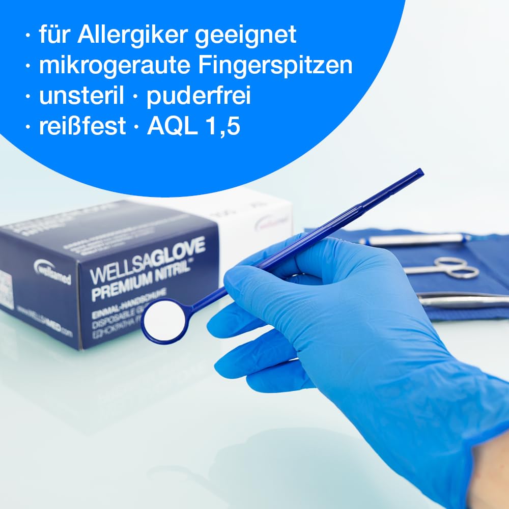Wellsamed Premium Nitril Einweghandschuhe, Blau, Größe S, Puderfrei, 1000 Stück (10 x 100), Reißfest