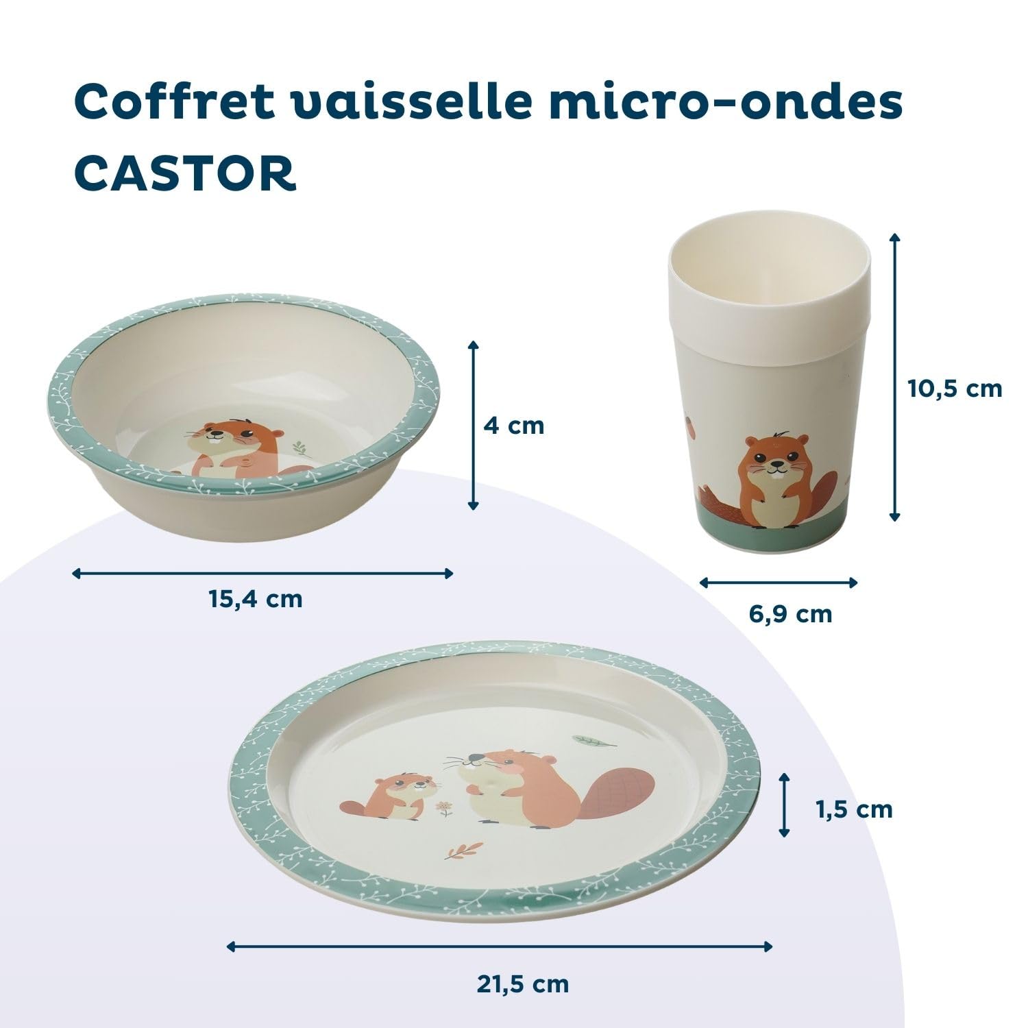 THERMOBABY - Coffret Repas Castor - Ensemble Repas pour Enfant avec Assiette, Gobelet et bol - Idéal à offrir - Pratique et Design - Passe au Micro-Ondes - Coffrets Repas Pour Enfant sans BPA