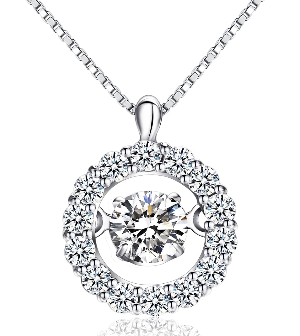jiamiaoi Sparkly Necklace for Women 925 Sterling Silver CZ Necklace AAAA Cubic Zirconia Silver Necklaces with Chain 18"