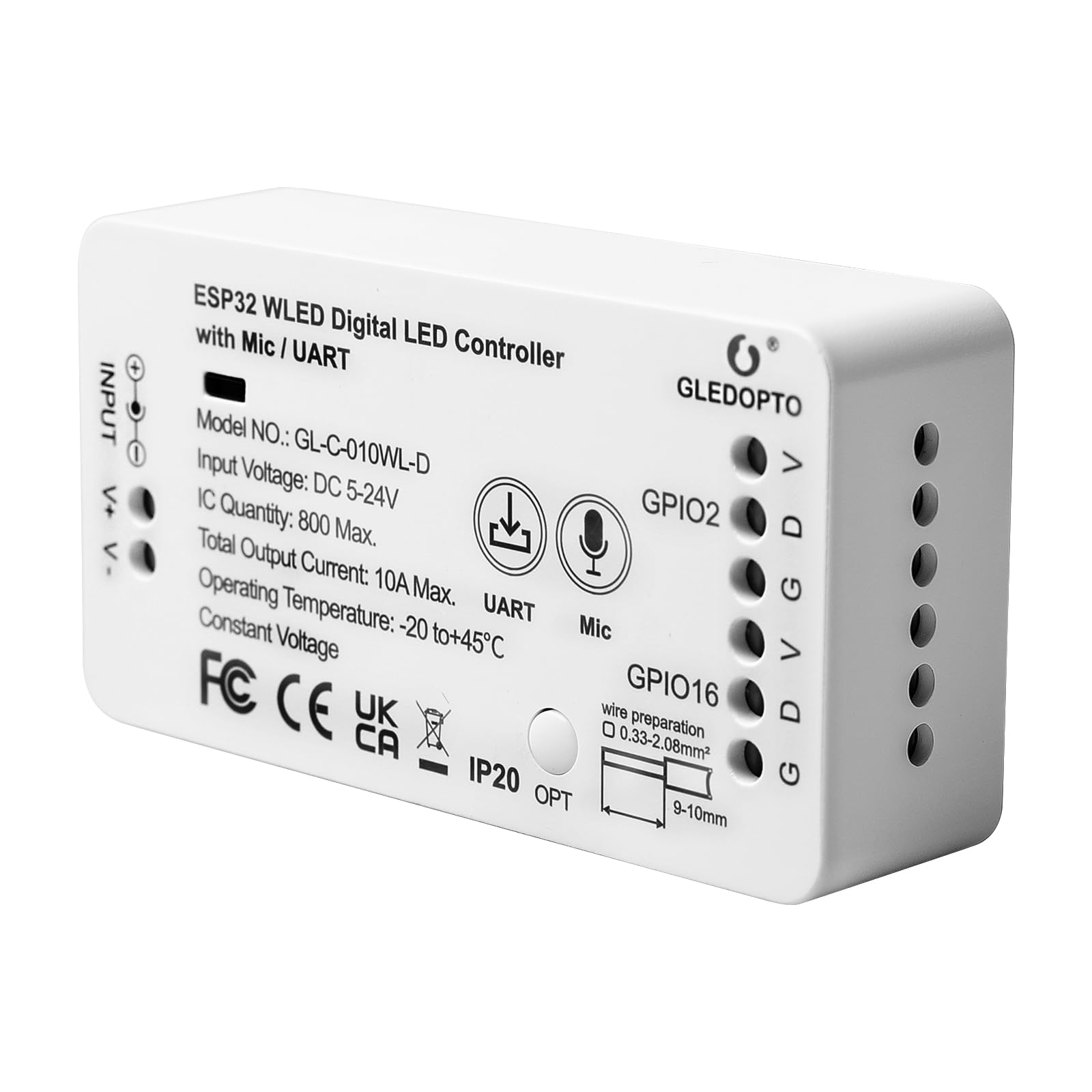 Controlador Wled ESP32, controlador WLED GL-C-010WL-D, control de luz de tira digital con función MIC, tira direccionable Esp32 con descarga de micrófono WS2811 2812B 2813 2815 GS8208 SM16703PSK6812