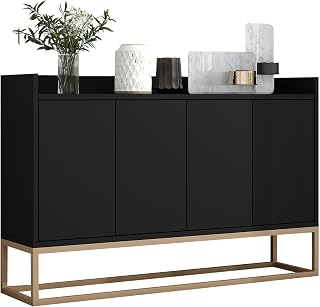 Credenza Larga 120 cm, Credenza con Piano di Lavoro, 4 Ante e Ripiani Regolabili, Buffet da Cucina per Cucina, Soggiorno, Sala da Pranzo, 120 x 30 x 80 cm, Colore Nero