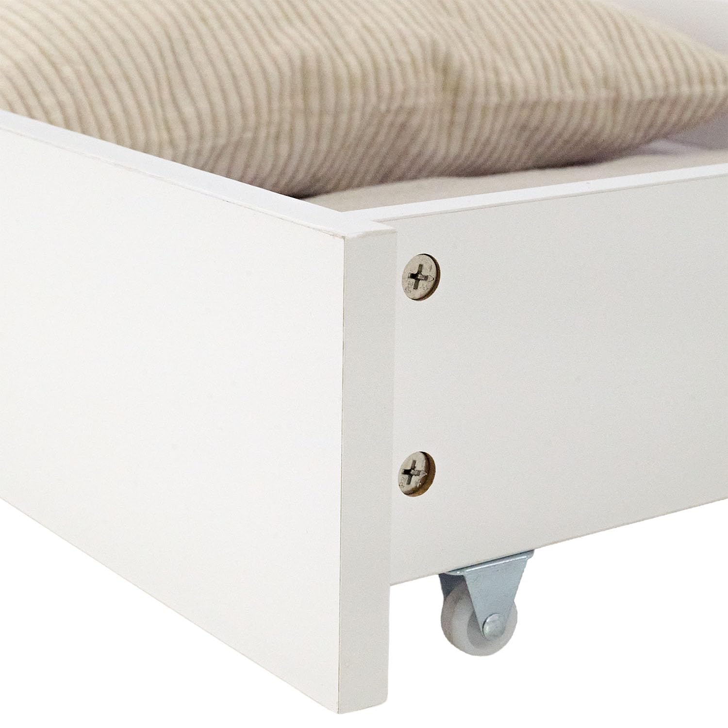 Homestyle4u 2er Set Bettkästen mit Rollen Weiß - Kiefer Bettschubladen | Stabiler Unterbettkasten aus Massivholz, 94x19x63,5 cm, für Etagenbetten, Stauraum für Bettwäsche & Spielzeug