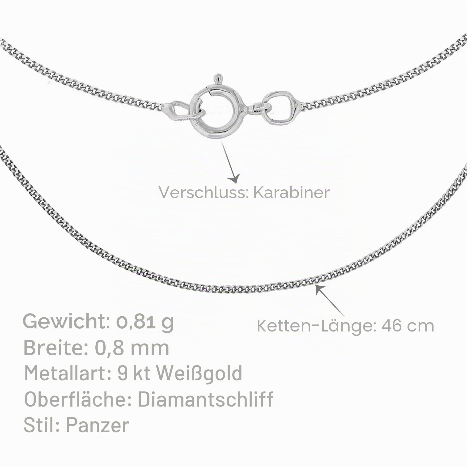 Carissima Gold Damen 9k (375) Gold 0.8mm Diamantschliff Panzerkette