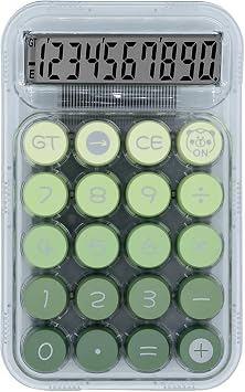 Stylish Calculator, 10 Digit Calculator, Cute, Mini, Green, Transparent, Round Buttons, Mechanical, Portable, Anti-Slip, For Daily Use, Office, School, Tax Accounting, Business Use, Stationery