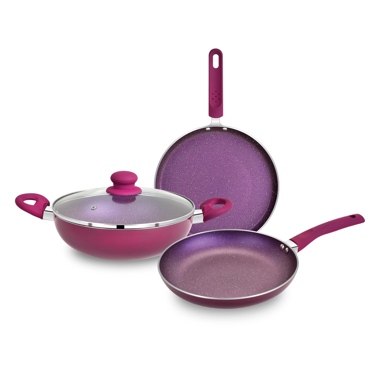 Bergner Jazz Aluminium Non-Stick Cookware Set (4 Pc) at ₹1539 – Amazon