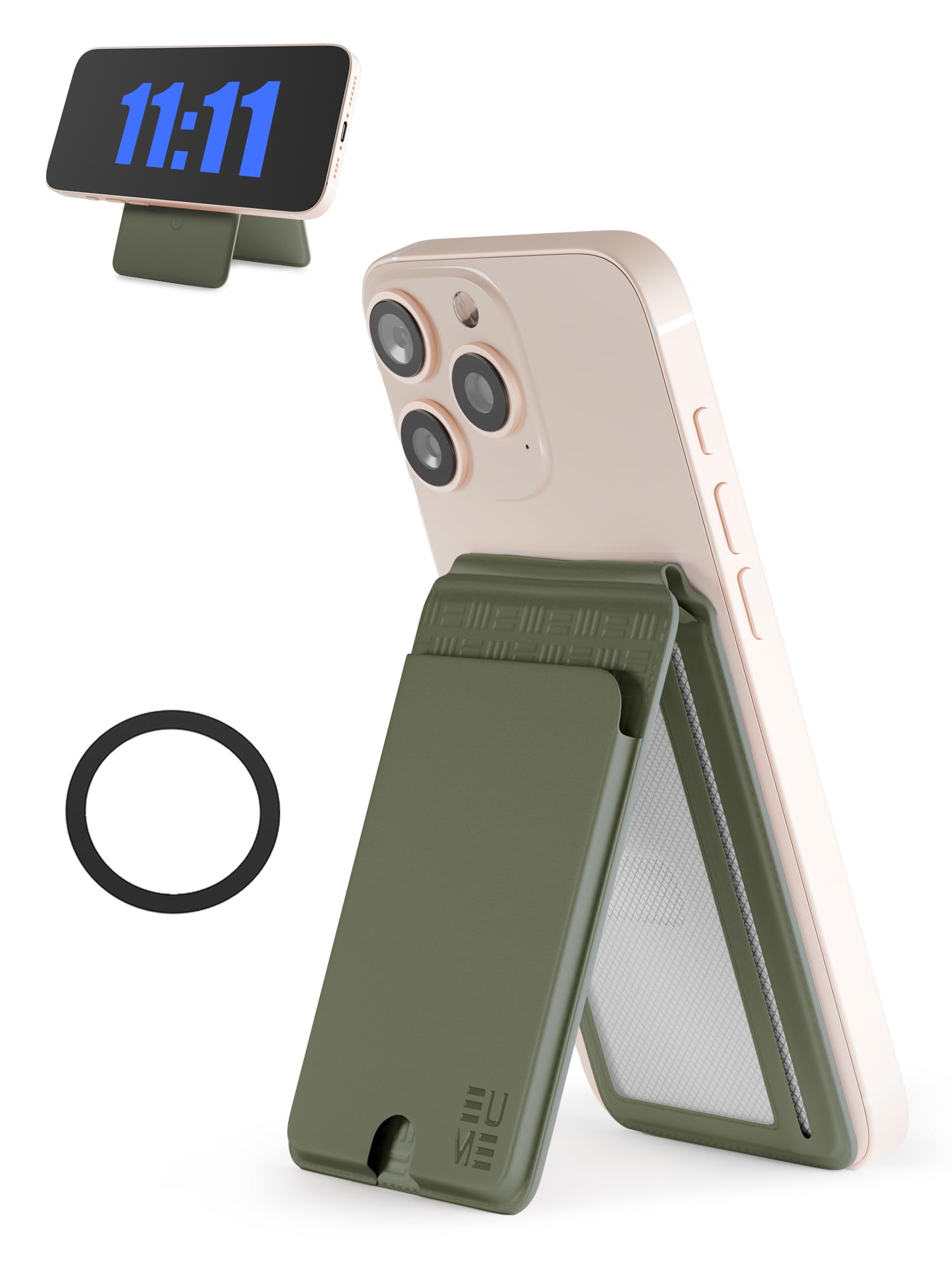 MagVault Wallet Stand with Magnetic Ring Slim Card Holder for iPhone and Android, 5 Card Capacity, Adjustable Phone Stand, Strong Magnetic Attachment Minimalist EDC Wallet, Olive Green-image-30