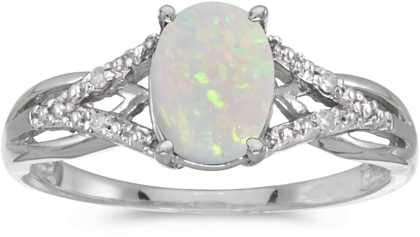 BillyTheTree Jewelry 14k White Gold Oval Opal and Diamond Ring