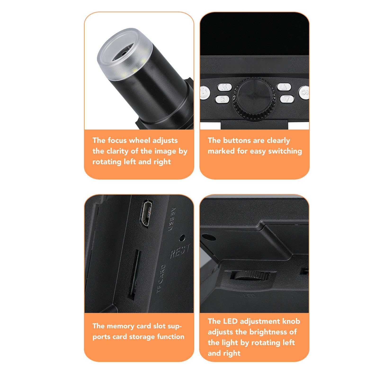 1080P-Digitalmikroskop, 5,5-Zoll-Bildschirm, 1000-fache Vergrößerung, USB-Mikroskop mit Verstellbarem Ständer für die Uhrenreparatur, Kindererziehung, für XP für OS X 10. oder Höher