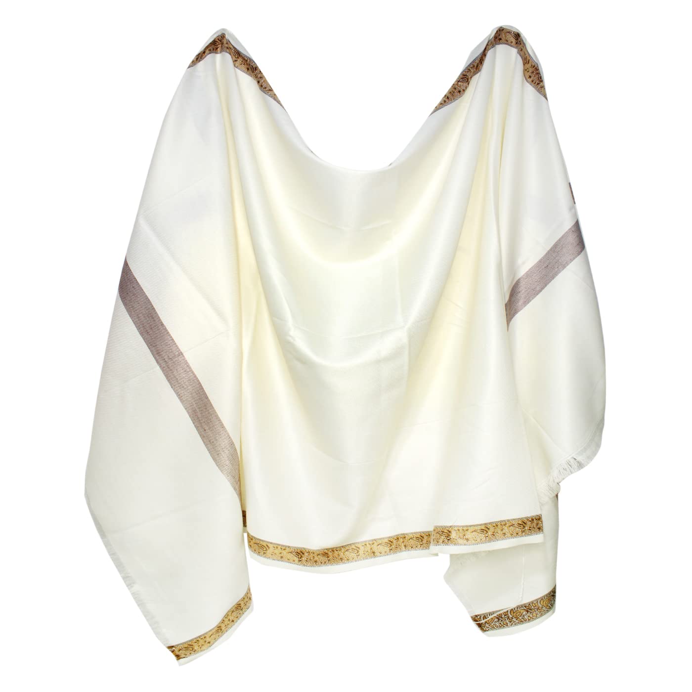 kabello Men's Woven Border Woollen Lohi/Shawl Off White (84x43)-picture-21