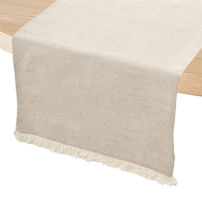 DRW Chemin de Table en Polyester et Coton avec Franges en écru 0,5 x 160 x 45 cm