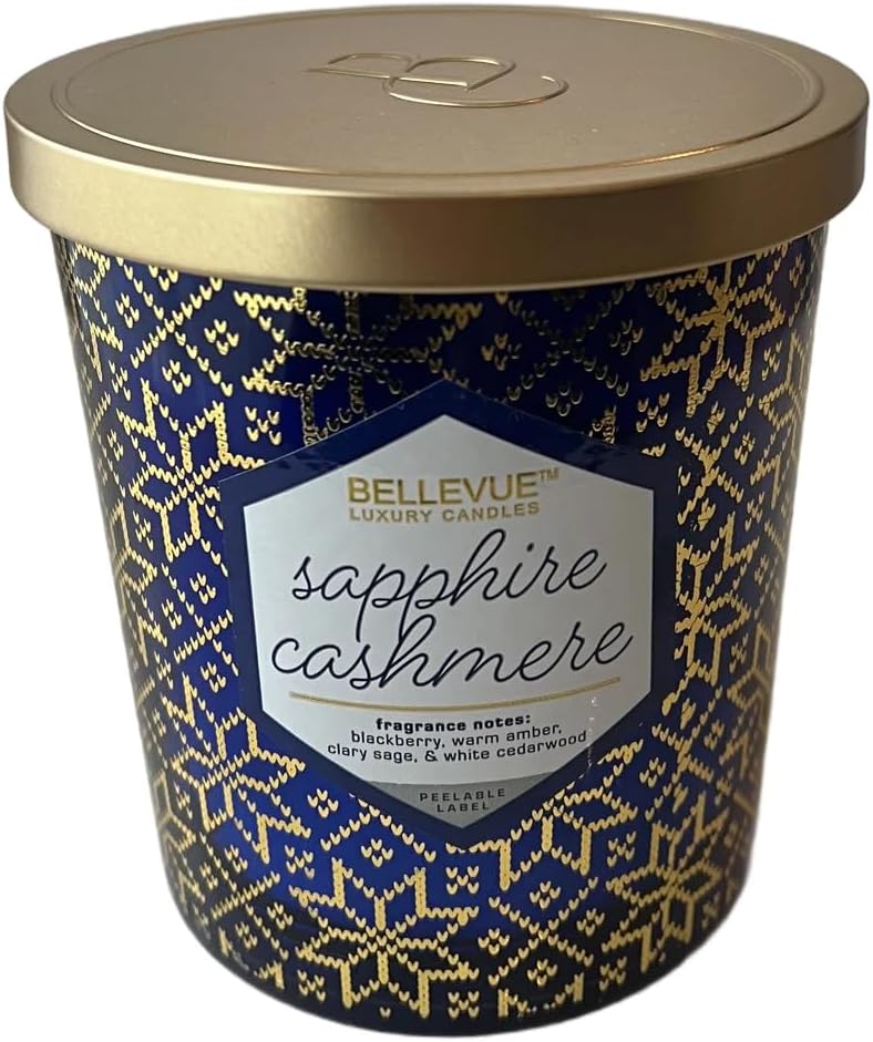 Bellevue Luxury Candles, 12 OZ Fragranced Candle, Soy Blend Wax, Essential Oils, Long-Lasting Burn, Home Fragrances, Aromatherapy Home Scented Candles Scent Sapphire Cashmere Pack of 2