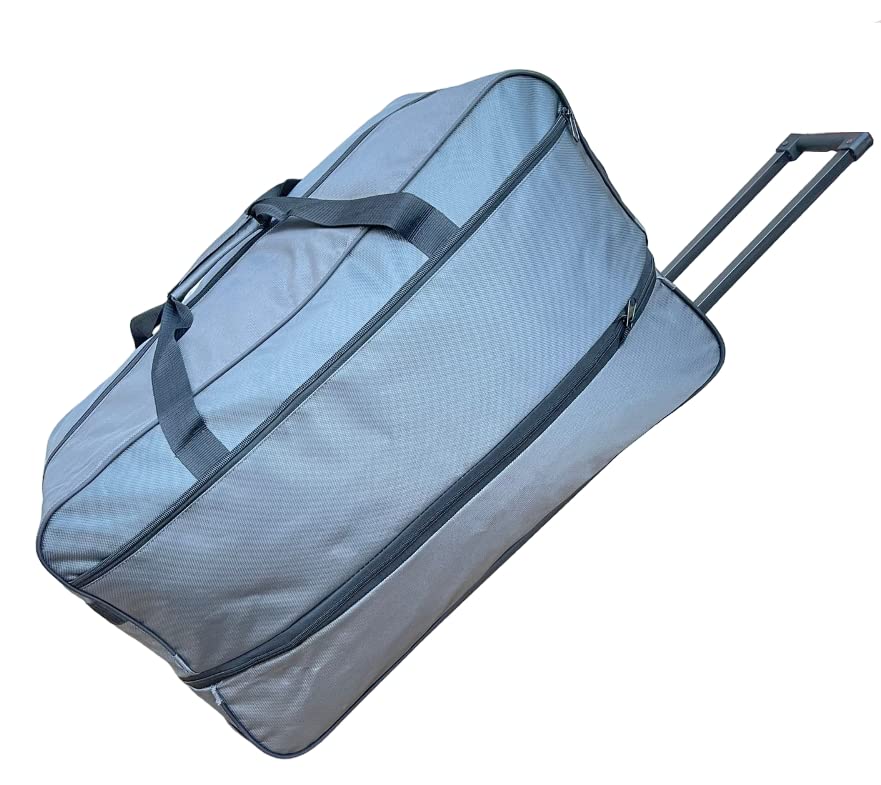 X Factor Rolling Duffel Bag Gray Large 28 Inch with Multi-Pockets, Travel Duffle Bag with Rolling Wheels Drop Bottom Heavy-Duty Luggage, Upright Lightweight Travel Gear Collapsible Telescoping Handle