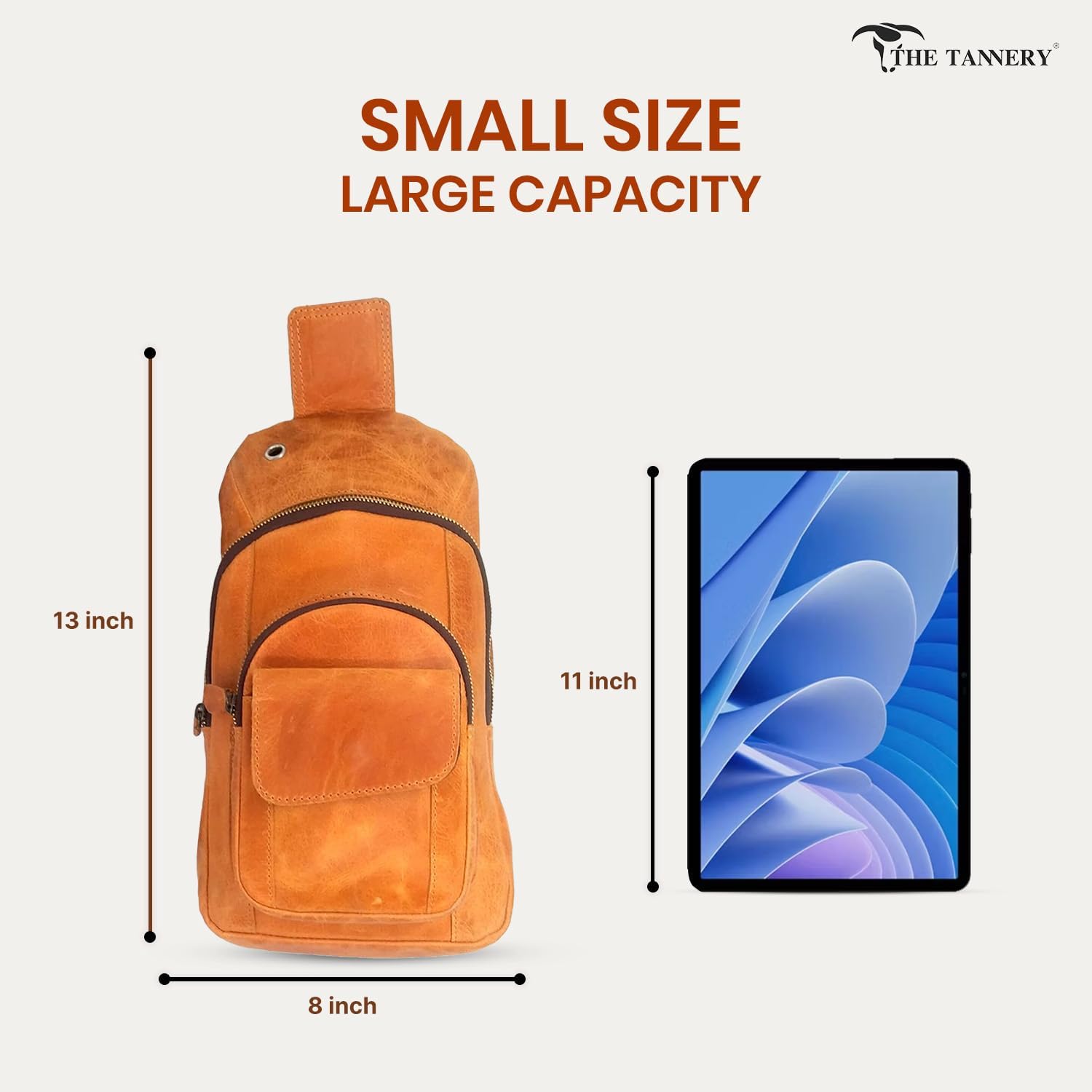 The Tannery Handmade Buffalo Leather Multipurpose Travel Hiking Crossbody Chest Backpack with Adjustable Shoulder Strap, Thanks Giving (Camel Brown, Large) - Image 8